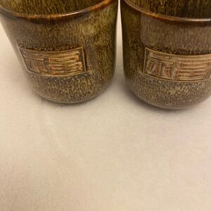 Brown Ceramic Sake Cups with Textured Design